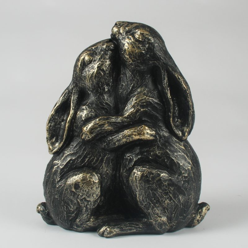 Resin Rabbits Hugging Figurine Hare Ornament Home Shelf Sitter Bunnies Sculpture
