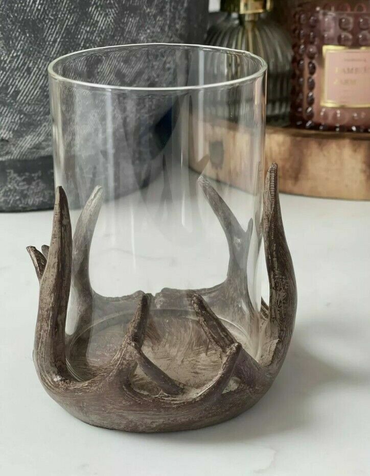 Antler Tealight Pillar Glass Candle Tea Light Holder Christmas Decoration Gift