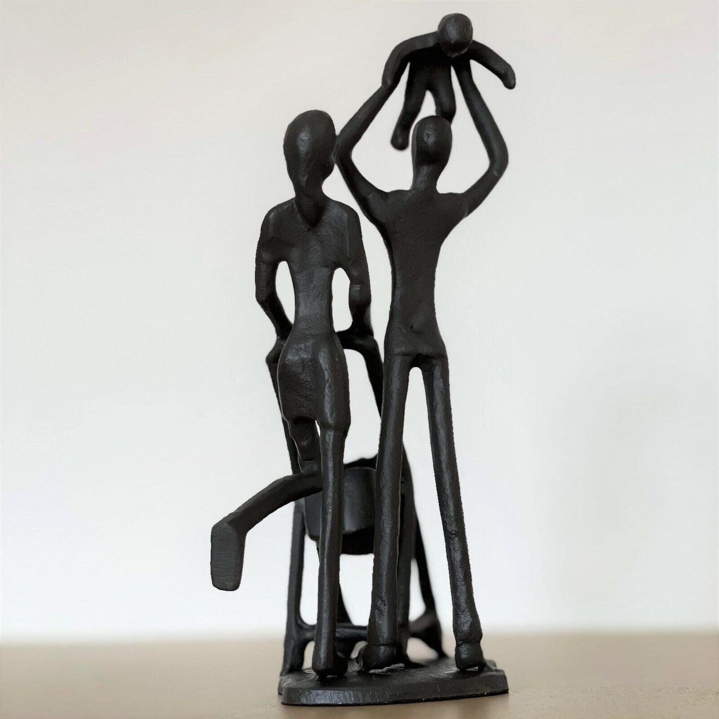 Family of 3 Baby Pram Cheer Silhouette Statue House Decor Pram Newborn Baby Gift