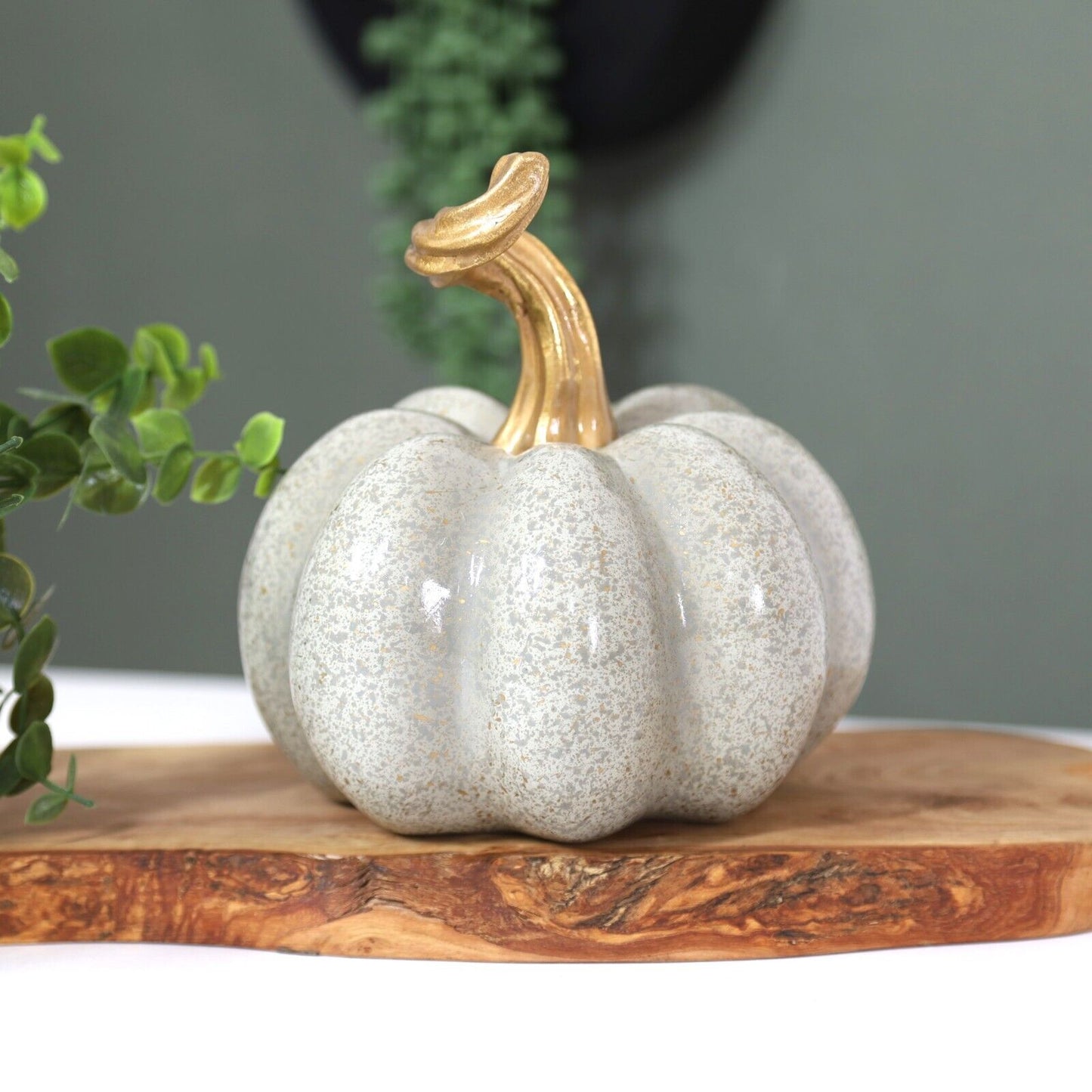 15cm Autumnal Pumpkin Mustard Halloween Gold Stem Harvest Ceramic Ornament