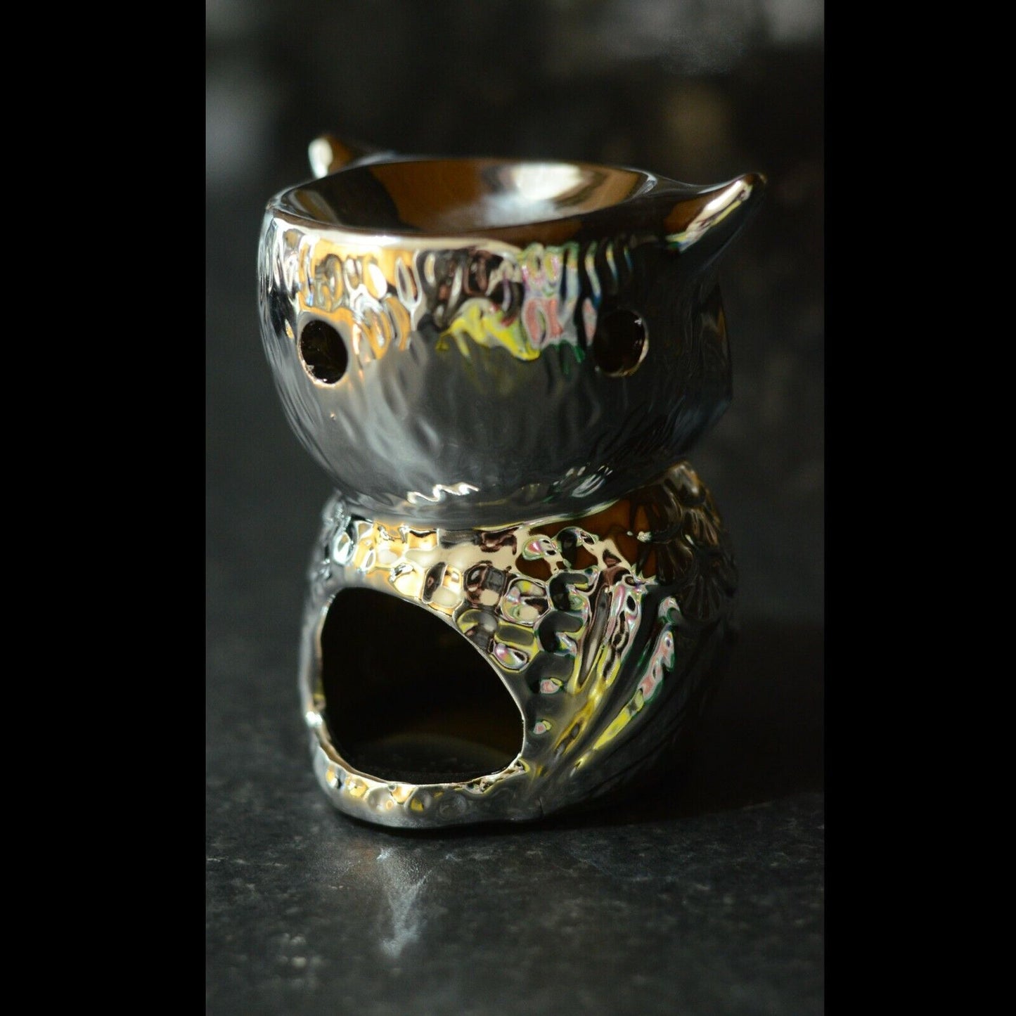 Silver Sparkle Glitter Owl Oil Burner Wax Tealight Candle Perfume Free Gift