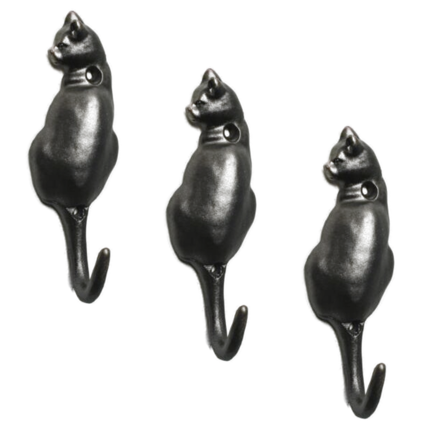 3Pc Cast Iron Hook Rustic Vintage Cat Tail Hook Leads Coat Keys Wall Hanger Hook