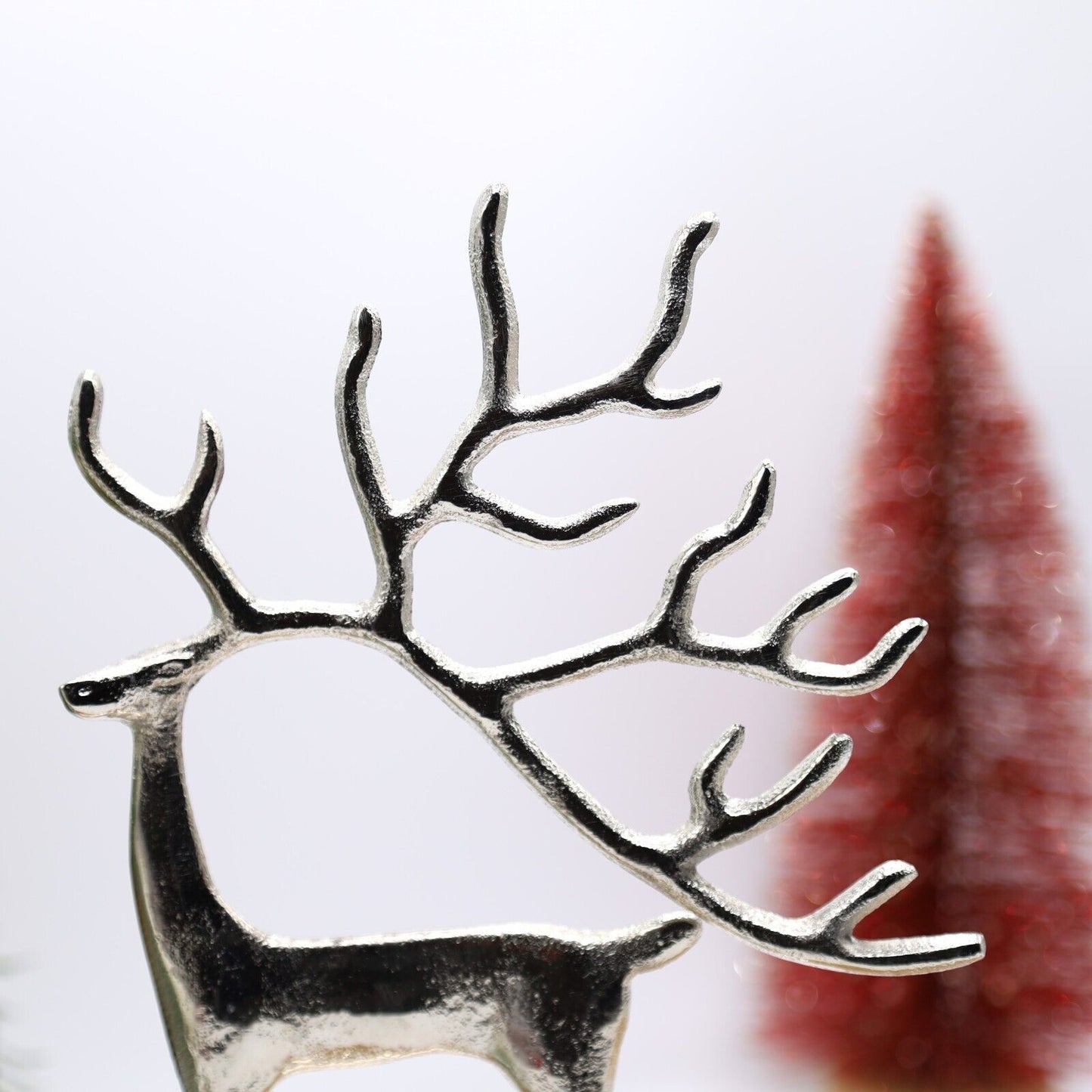 Silver Aluminium Deer Antler 33cm Christmas Home Decor Reindeer Statue Ornament