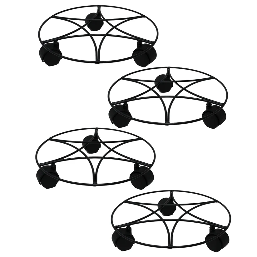 4Pc Plant Pot Planter Caddy Stand Mover Metal Black Wheels Trolley Wheelie Mover