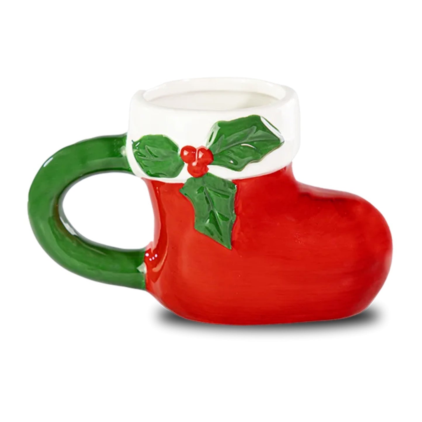 Santa’s Boot Ceramic Mug Festive Christmas Holly & Berry Novelty Tea Coffee Cup