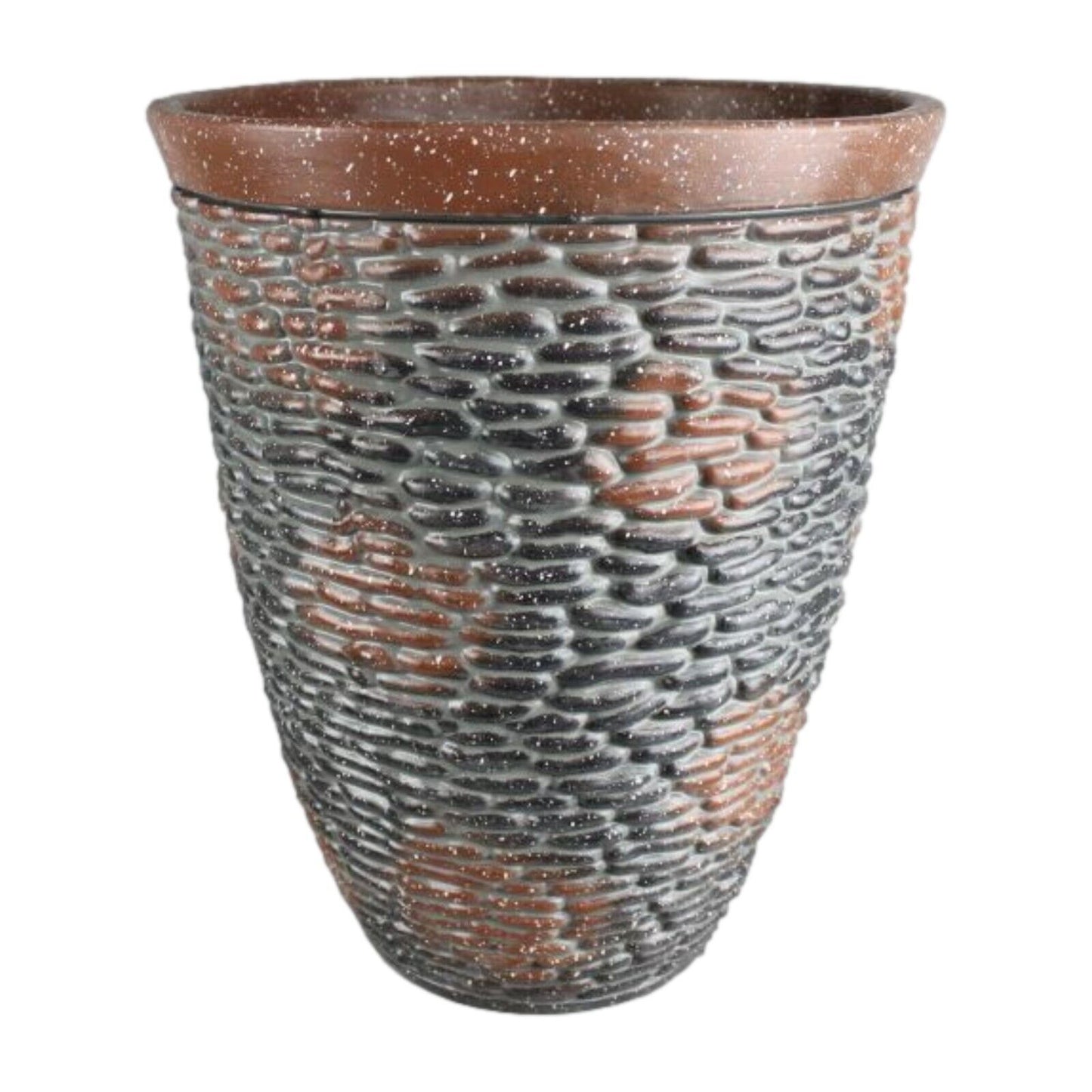 2Pc Round Plastic Brown Plant Pot 57cm Tall Stone Rustic 50L Garden Planter