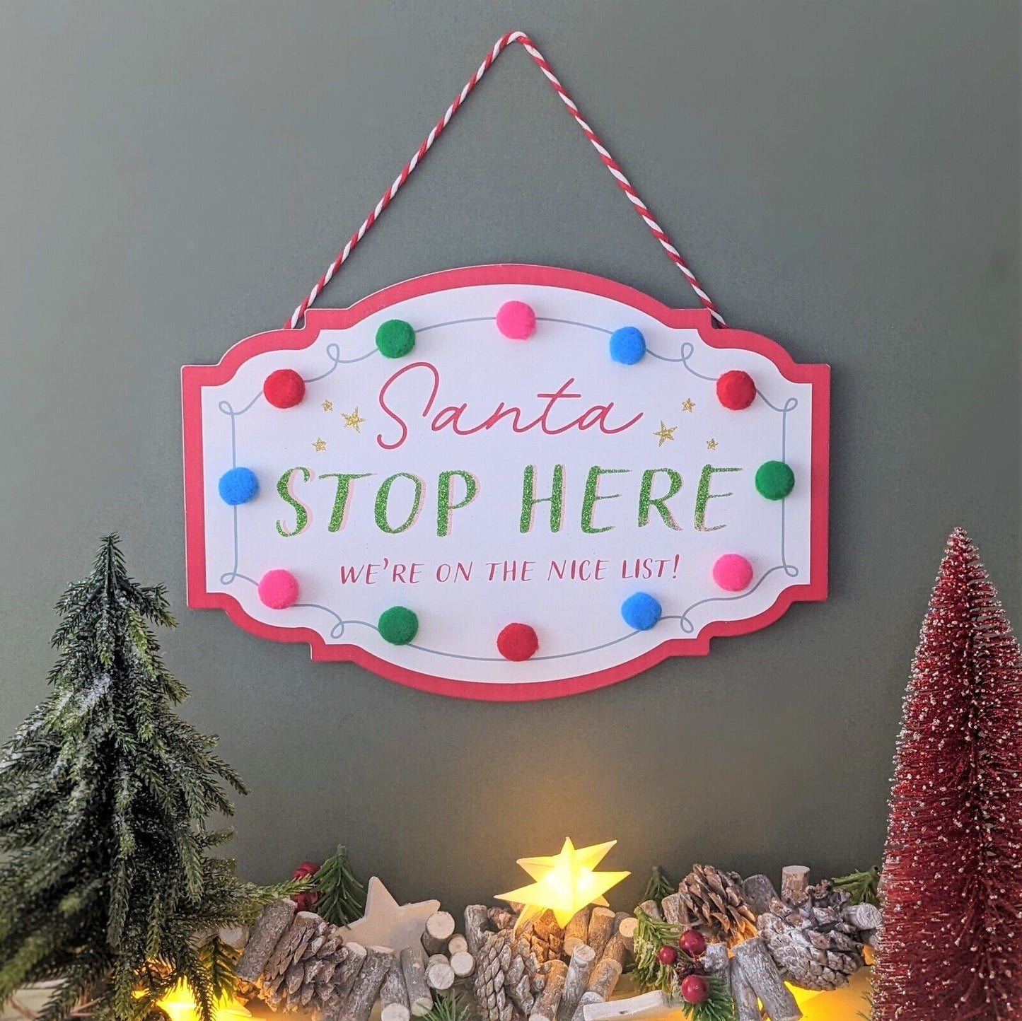 Wooden Santa Stop Here Slogan Plaque Home Christmas Decor Santa Window Notice