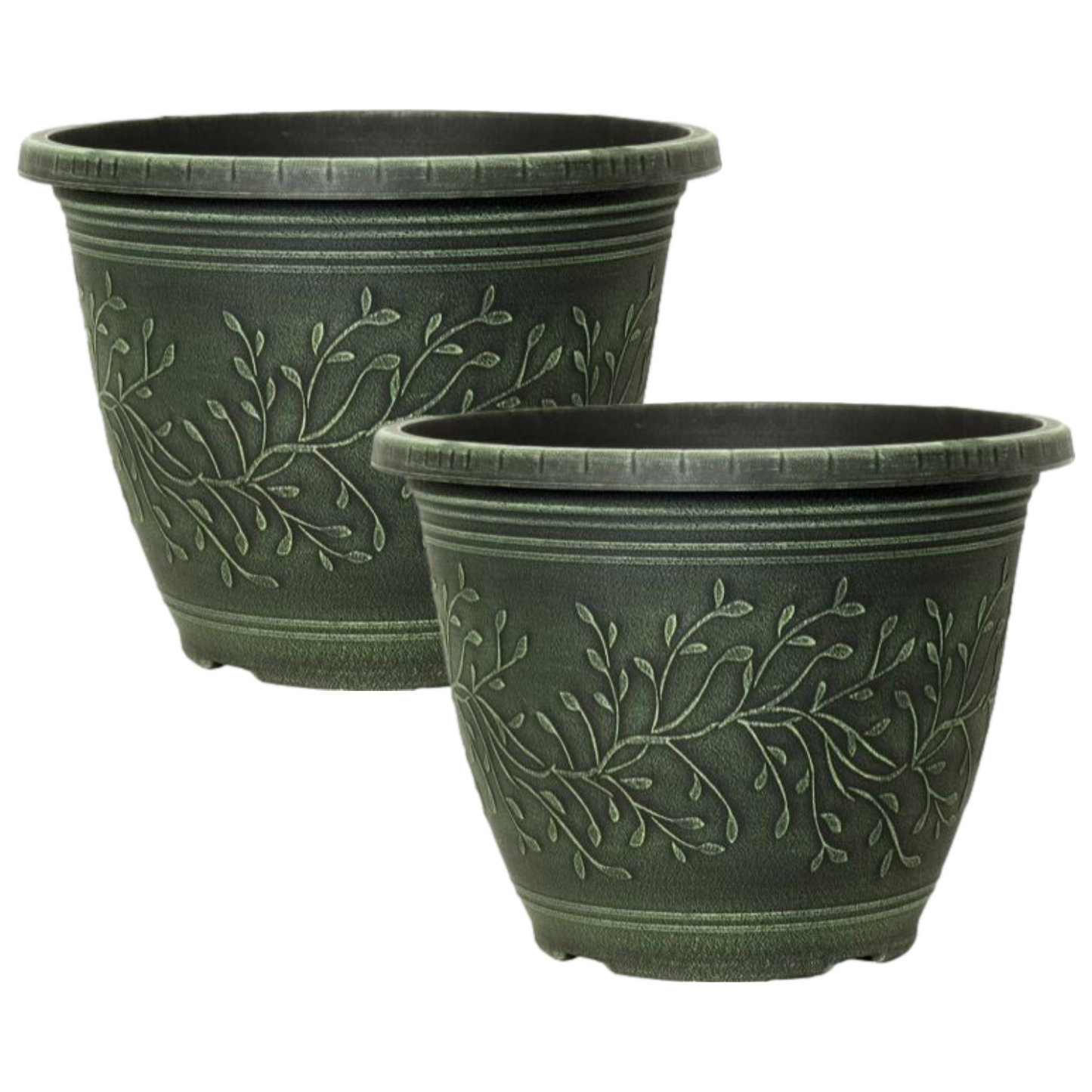 Planter Set of 2 Round 28cm Garden Plant Pot Green Verdigris Flower Deco Rim