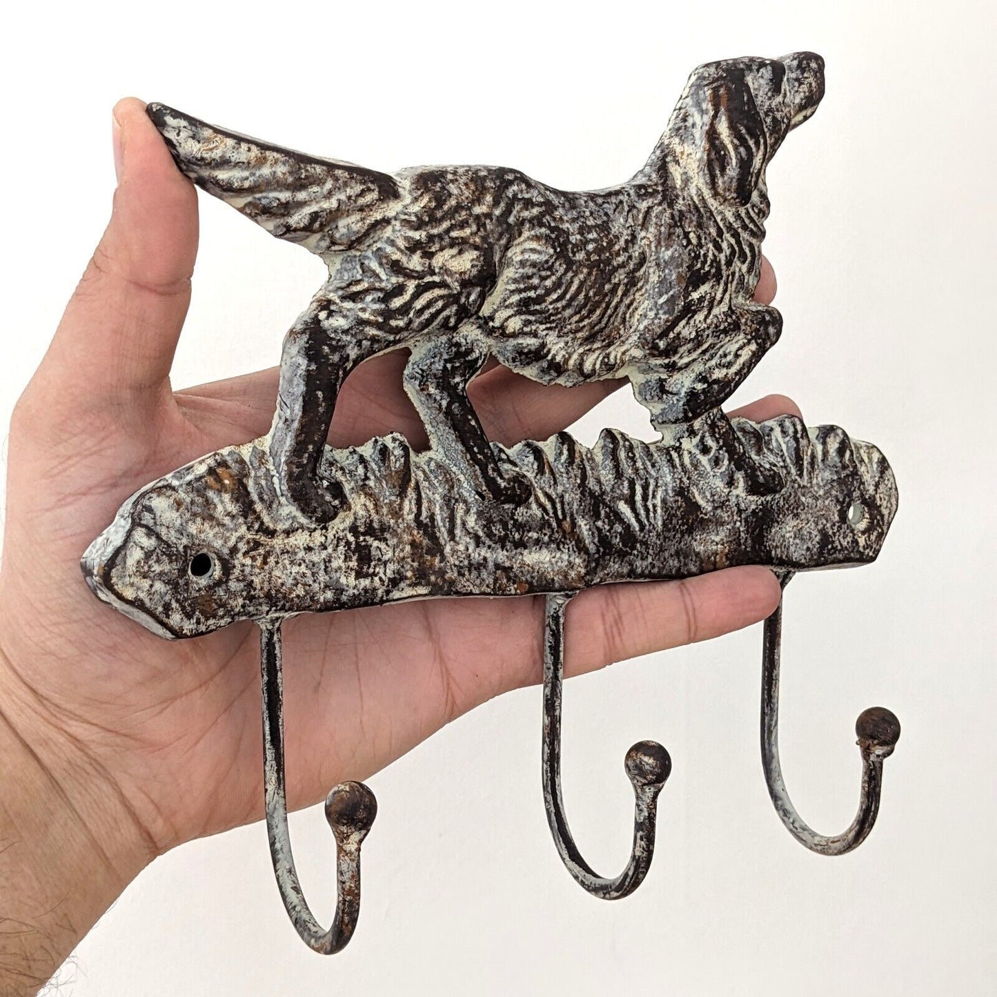 Metal Vintage Dog Tail 3 Hooks Dog Leads Coat Keys Wall Hanger Shabby Chic Wall