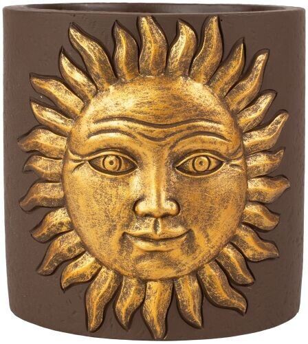 15 cm Solar Golden Sun Cement Brown Plant Pot Holder Cache Cover Planter