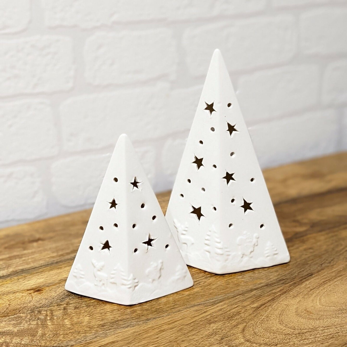 Ceramic Christmas Light Up Tree Reindeer Stag Star Cut Out Light Up Ornaments
