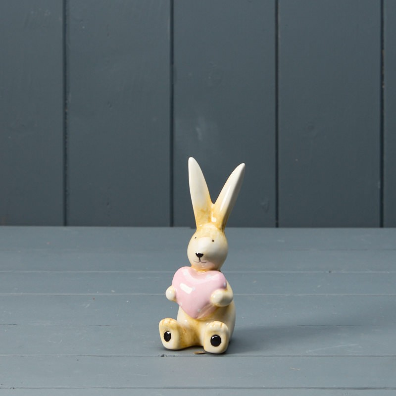 13cm Ceramic Sitting Rabbit with Heart Hare Shelfsitter Figurine Decor Ornament