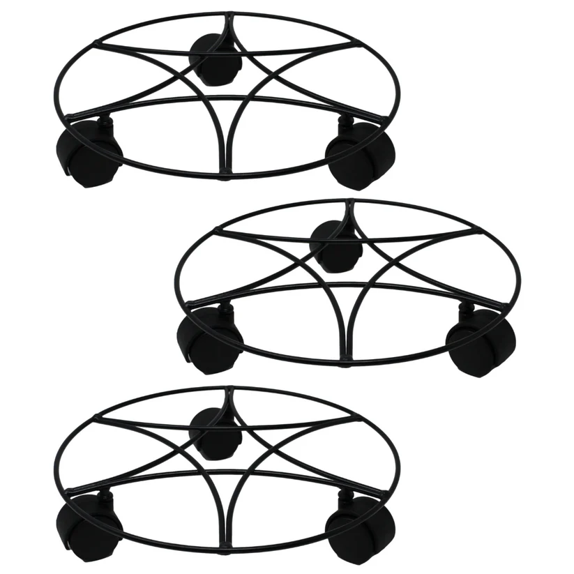3Pc Plant Pot Planter Caddy Stand Mover Metal Black Wheels Trolley Wheelie Mover