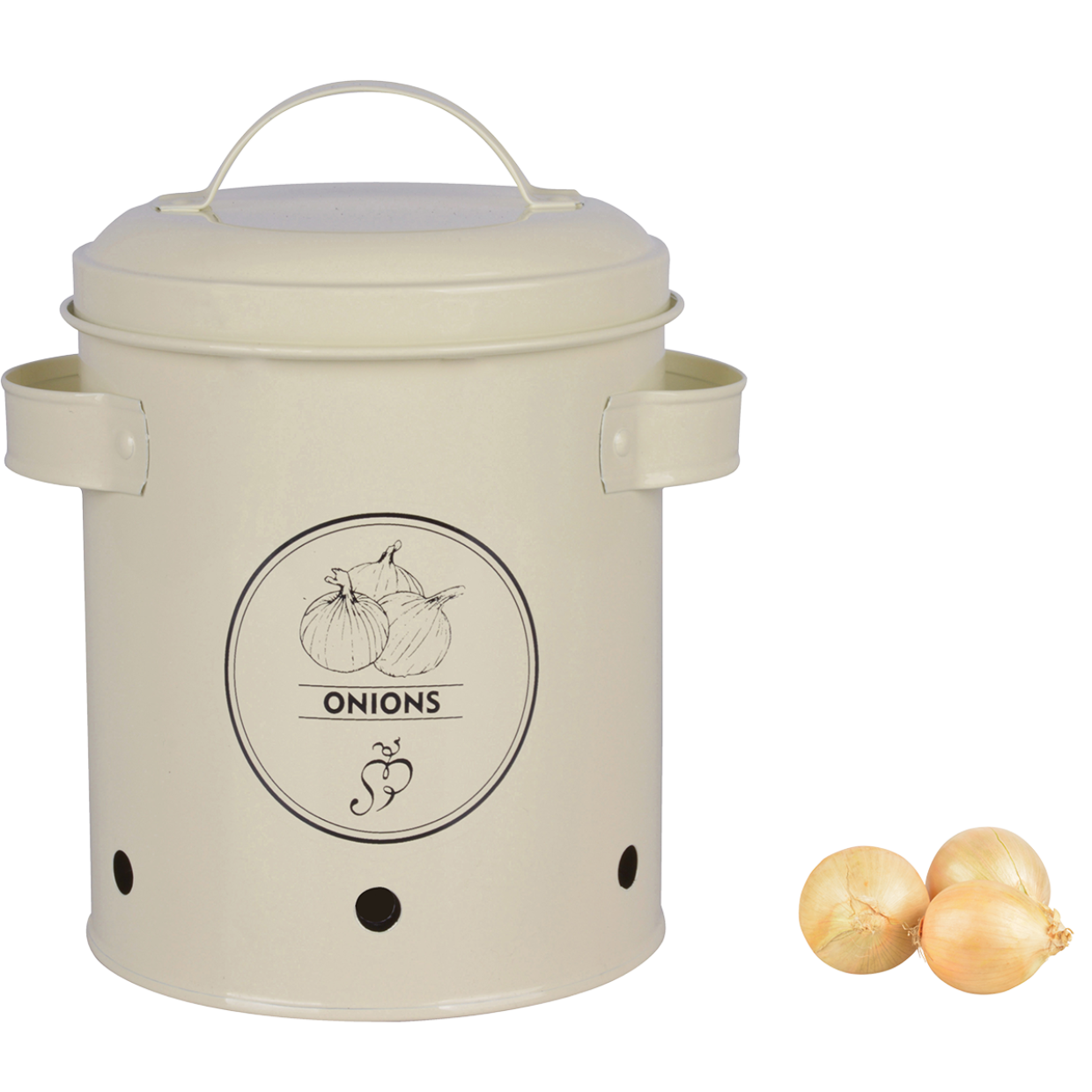Metal Powder Coated Onion Garlic Potatoes Storage Jars Canisters With Handle Lid