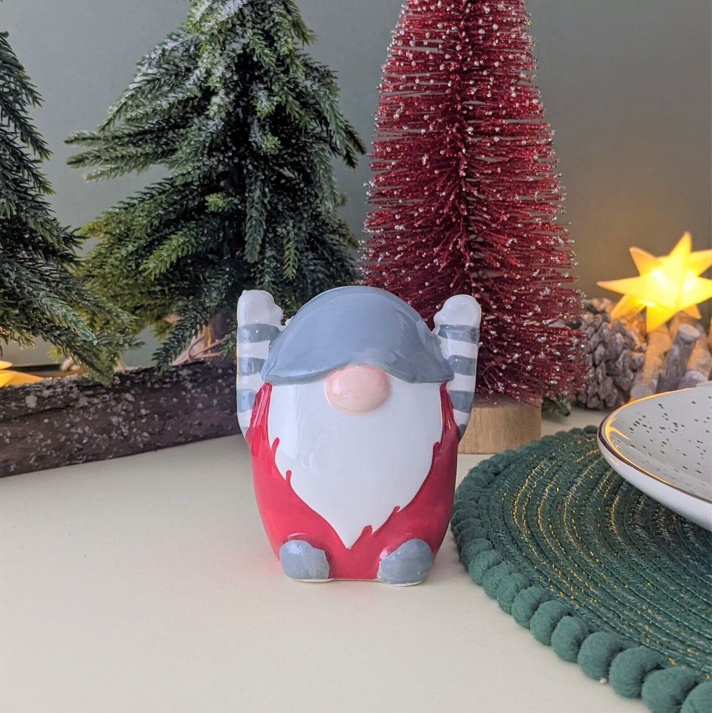 Name Card Holders Gonks Man Woman Christmas Table Place Settings Ceramic Gonks