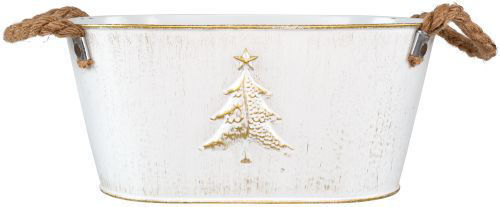 30cm Metal Christmas Tree Embossed Plant Pot Tin Pail Trough Gold White Decor