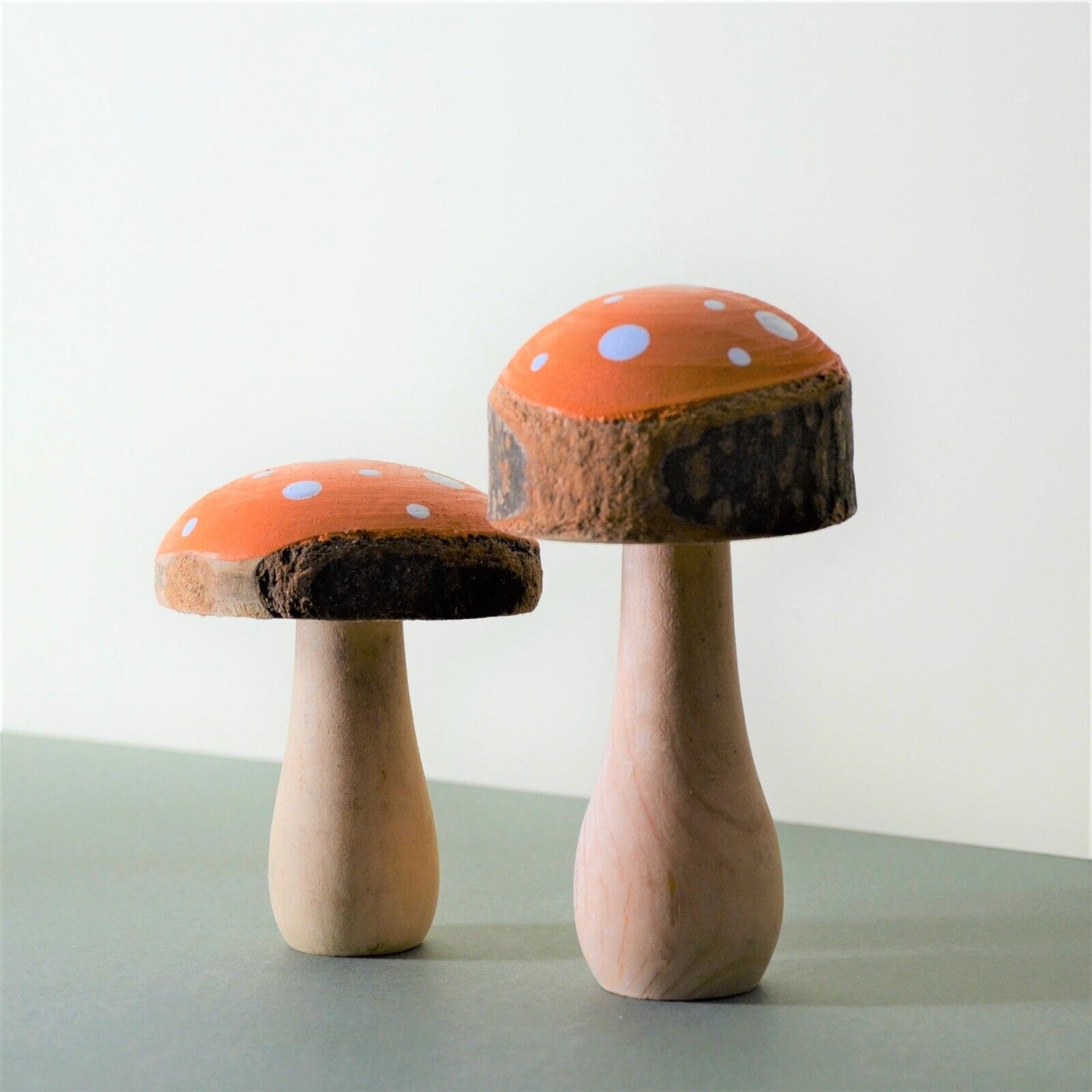 Wooden Orange Painted Mushroom Autumn Fall Toadstool Ornament Home Decor