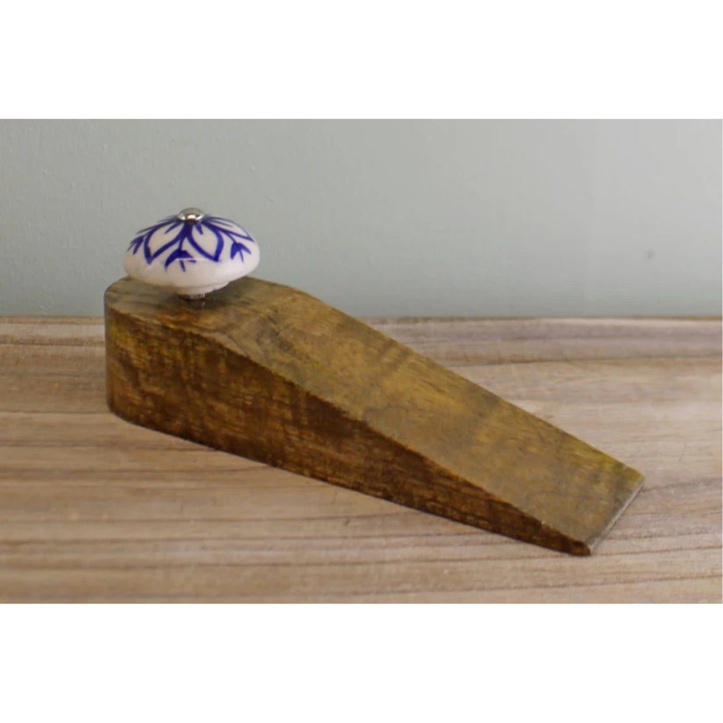 Pair of Mango Wooden Door Wedges With Ceramic Knobs Door Stopper Shabby Chic