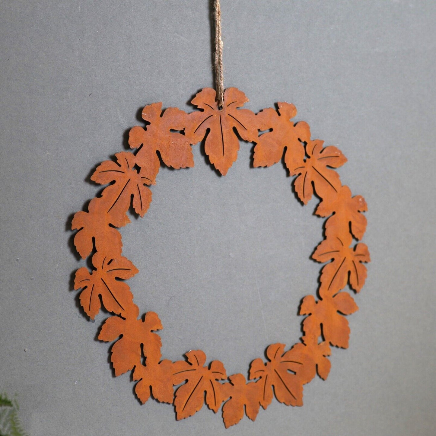 30cm Aged Metal Leaf Orange Wreath Autumn Halloween Home Wall Garden Decor Gift