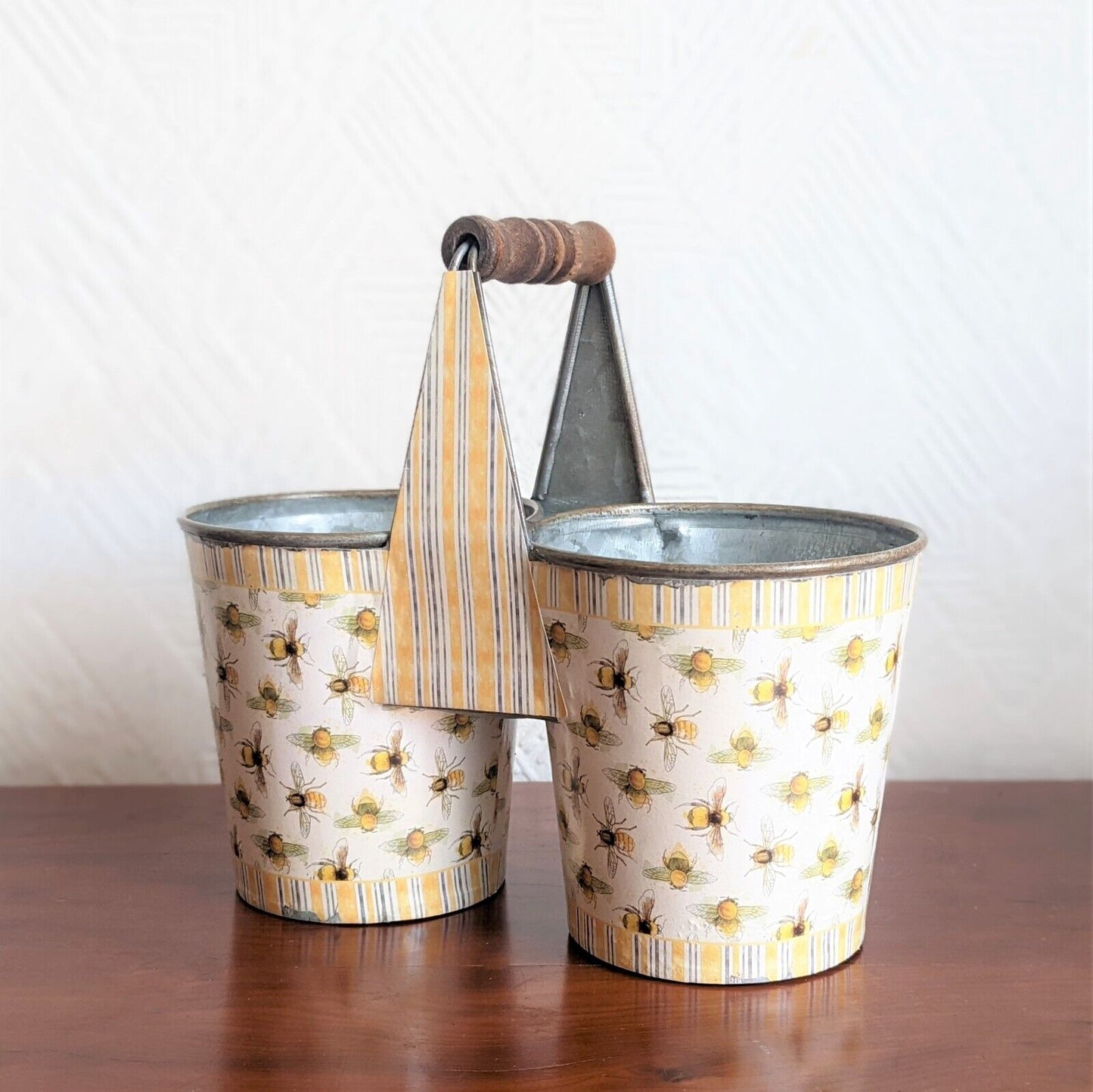 Bees Double Plant Pot Herb Planter Windowsill Pots Kitchen Storage Desk Tidy