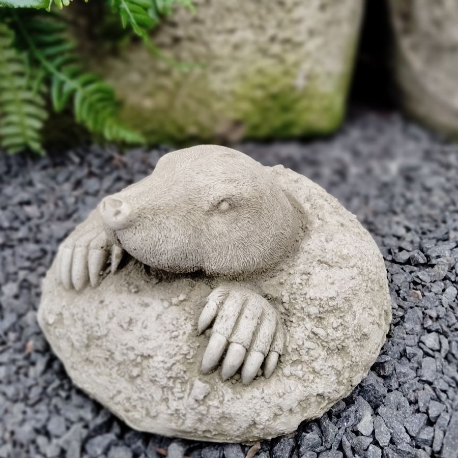Stone Grey Digging Mole Sculpture Outdoor Garden Ornament Antique Patina Decor