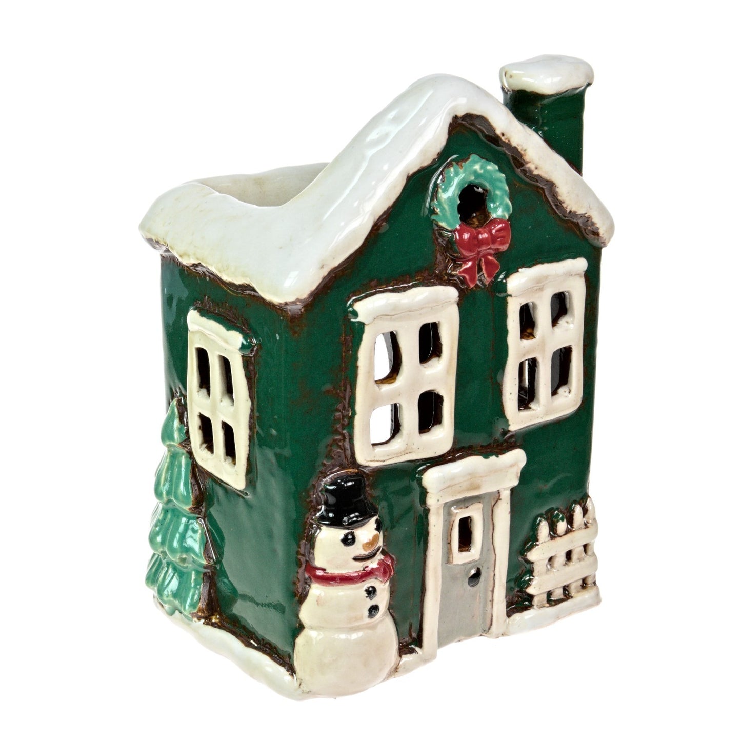 Ceramic Christmas Wax Melt House Holder Cottage Village Scene Snow Man Ornament