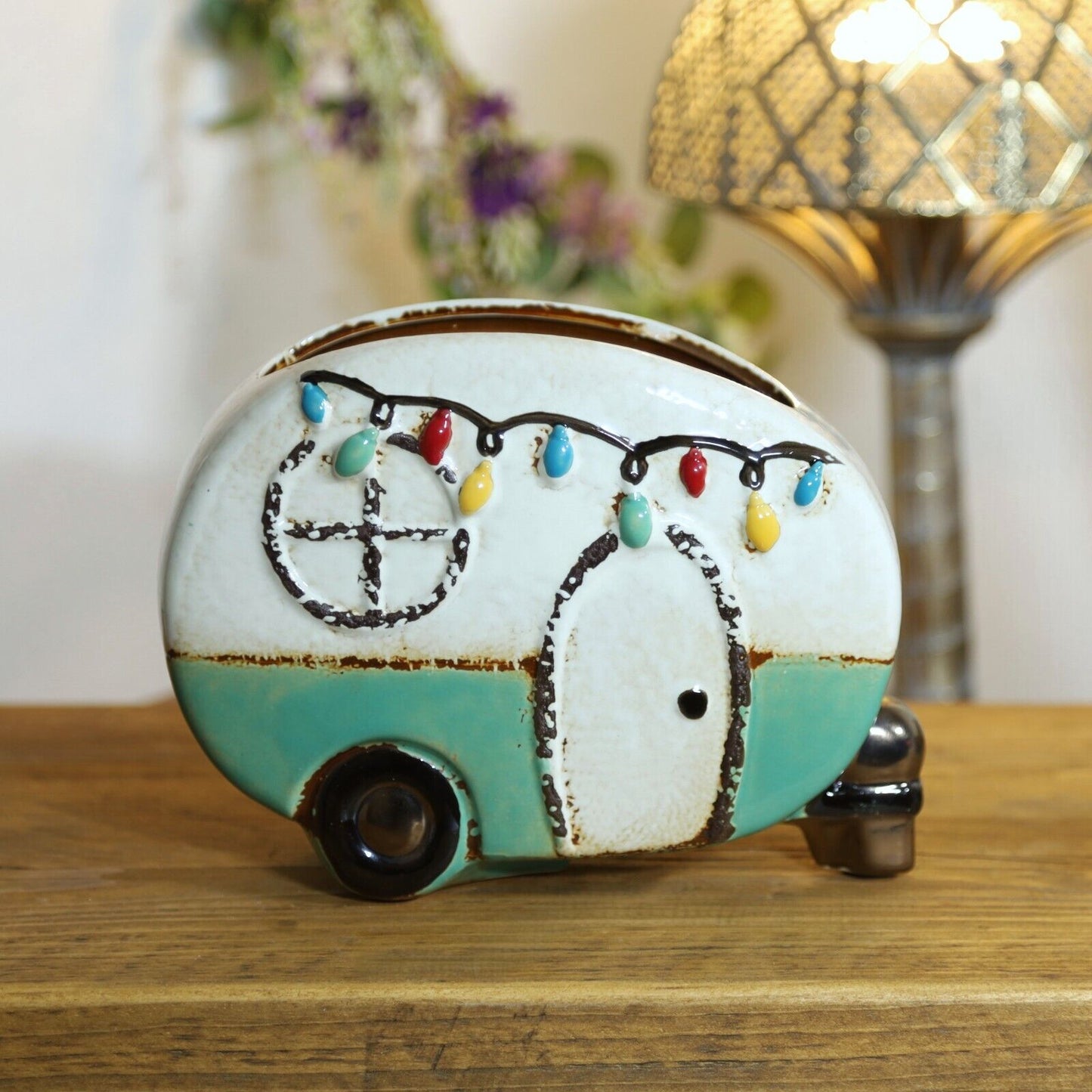 Ceramic Village Pottery Planter Festival Caravan Plant Pot 23cm Seed Herb Pot