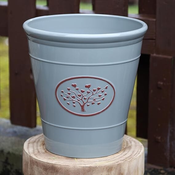 2Pc Plastic Olive Grey Planter 30cm Round Outdoor 14L Gloss Garden Plant Pot