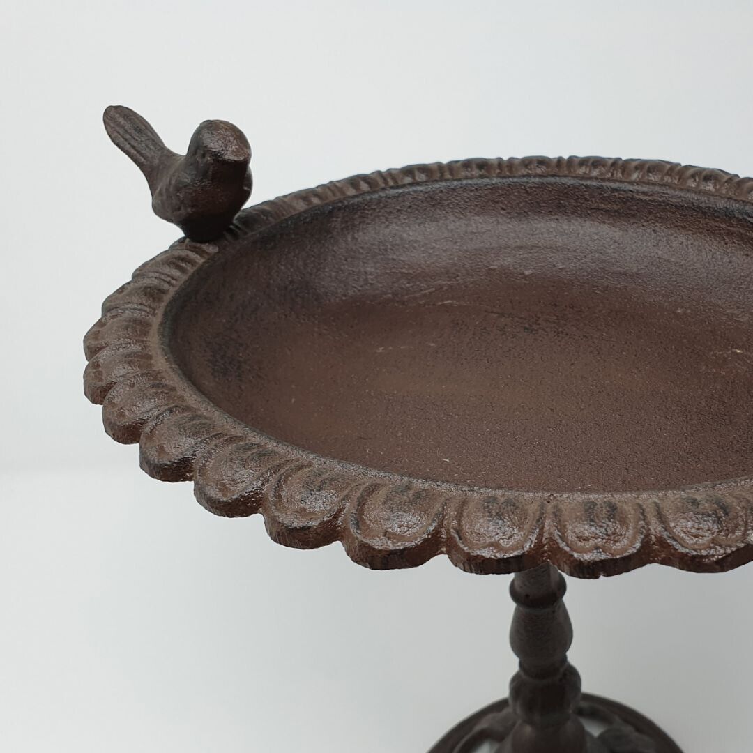 Cast Iron 29cm Tall Bird Bath Feeder for Small Birds Rustic Aged Style Ornate
