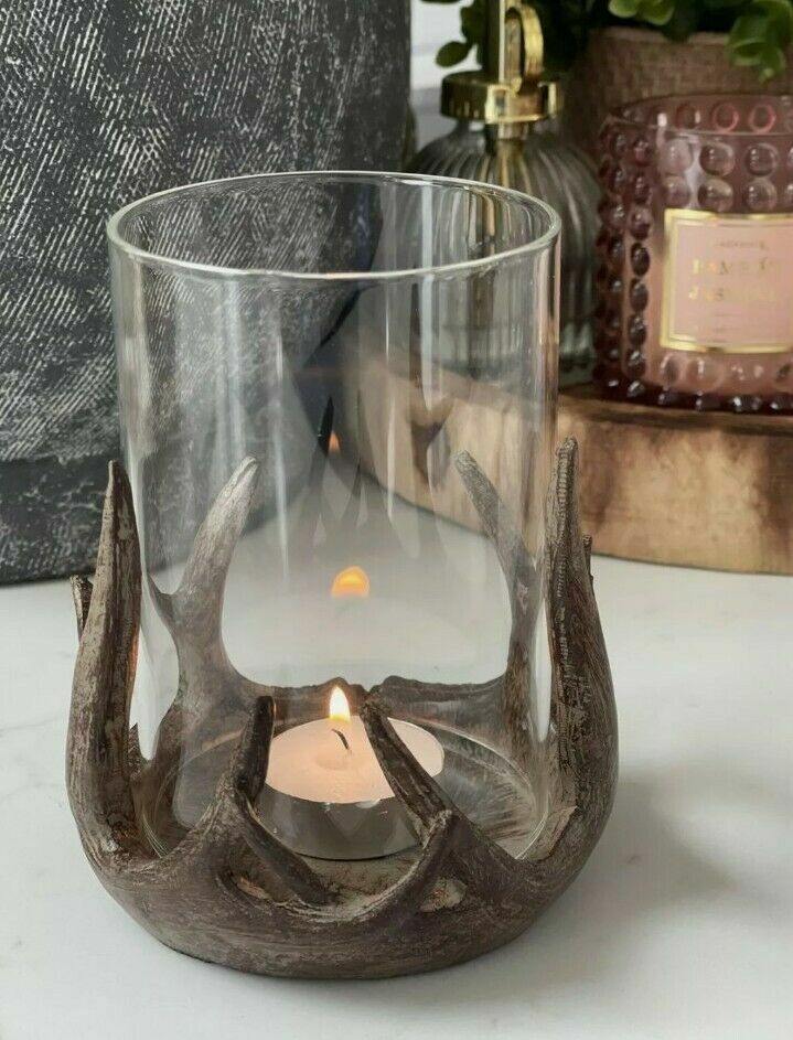 Antler Tealight Pillar Glass Candle Tea Light Holder Christmas Decoration Gift