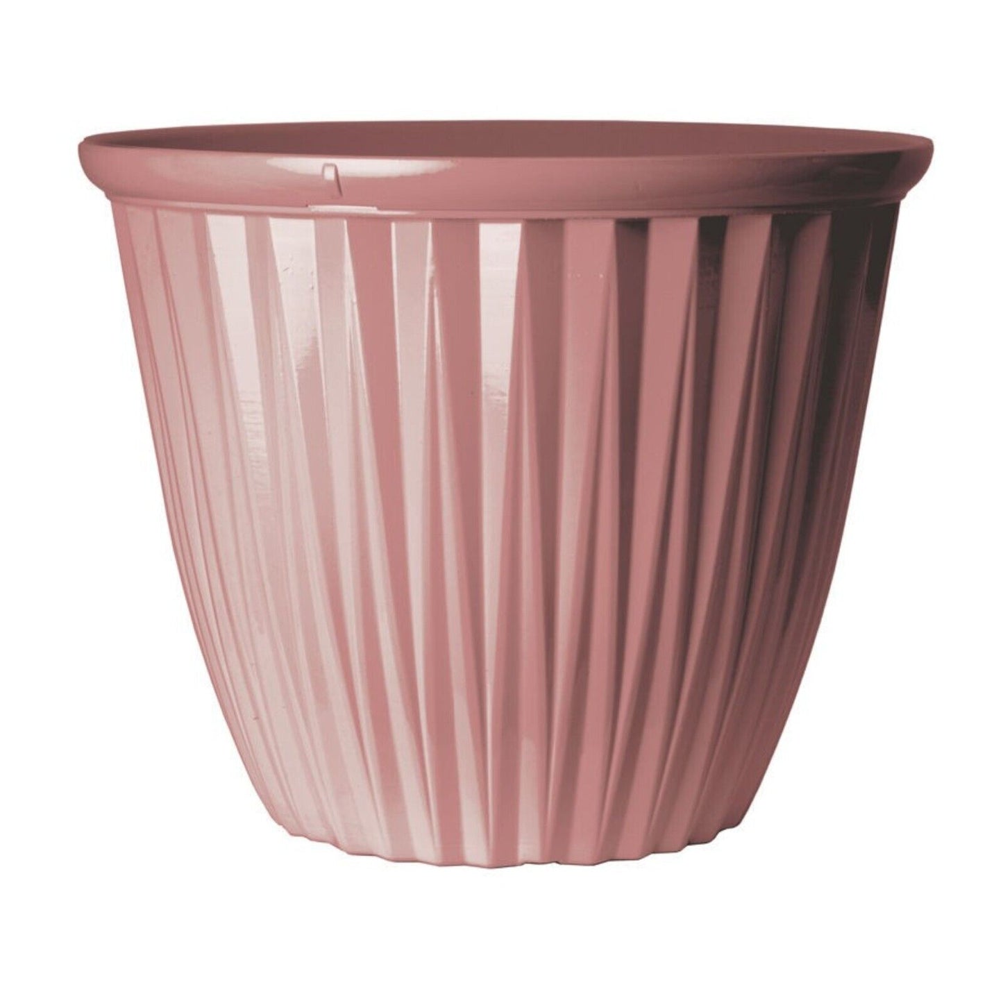 2Pc Round Plastic Pink Plant Pot 38cm Outdoor 22L Garden Planter Glossy Effect