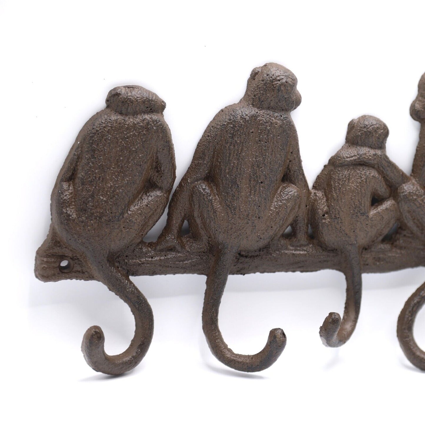 Cast Iron Monkey Family Tail Coat Rack Wall Hooks Key Towel Hanger Rustic Safari