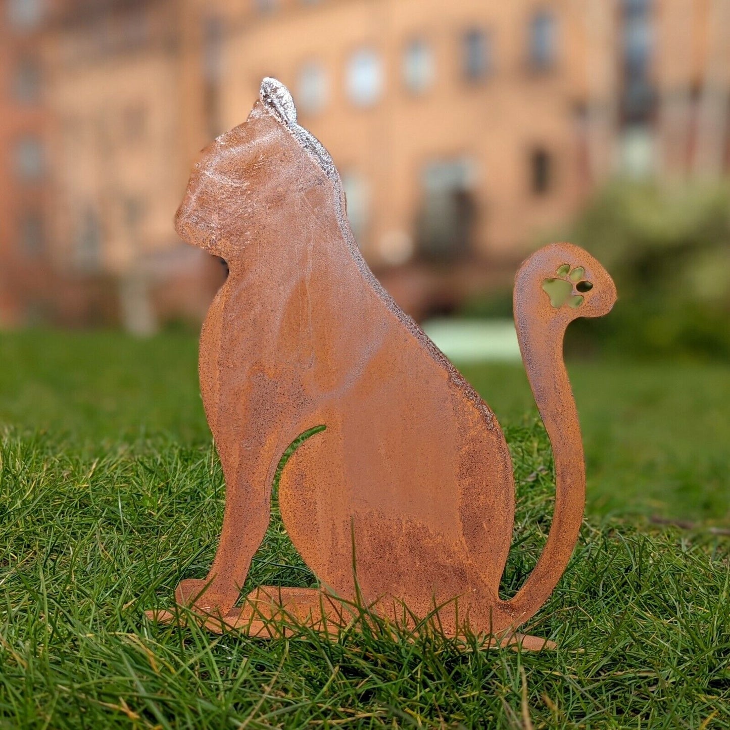 Silhouette Rustic Rusty Metal Cat Feline Garden Stake Fence Topper Ornament