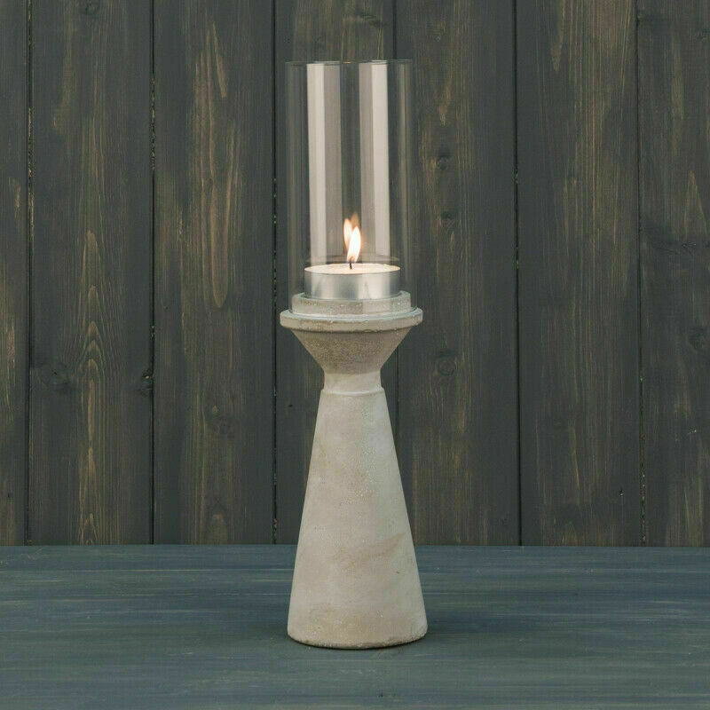 Grey Hurricane Cement Concrete Tea Light Candle Holders Lantern with Glass Shade