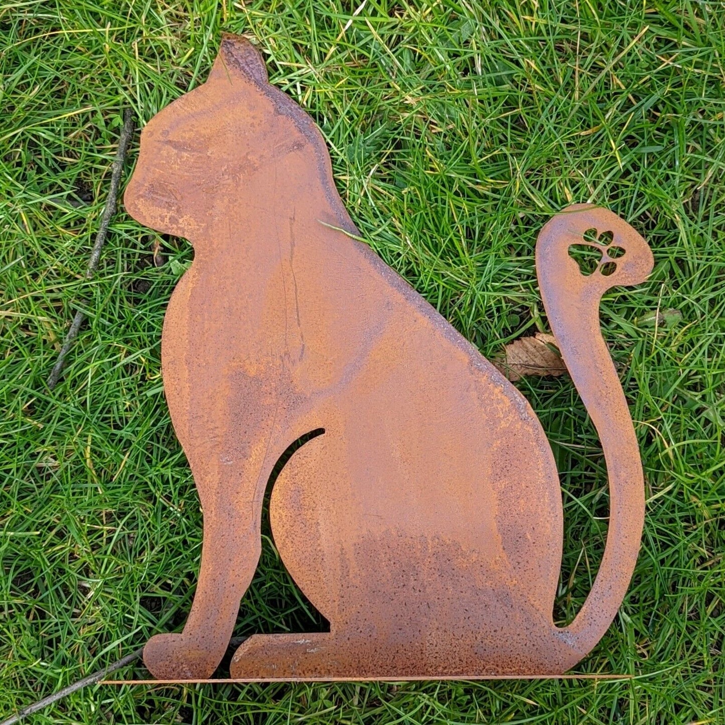 Silhouette Rustic Rusty Metal Cat Feline Garden Stake Fence Topper Ornament