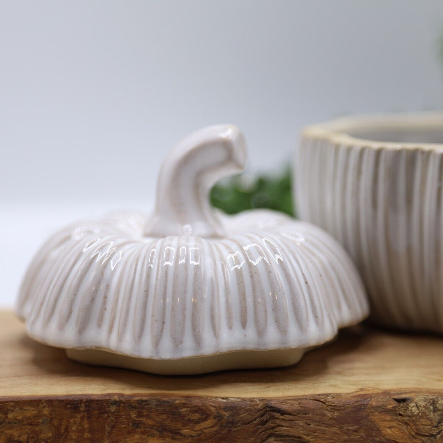 Beige Ceramic Pumpkin Pot with Lid Storage Halloween Gift Festive Decor 12.5cm