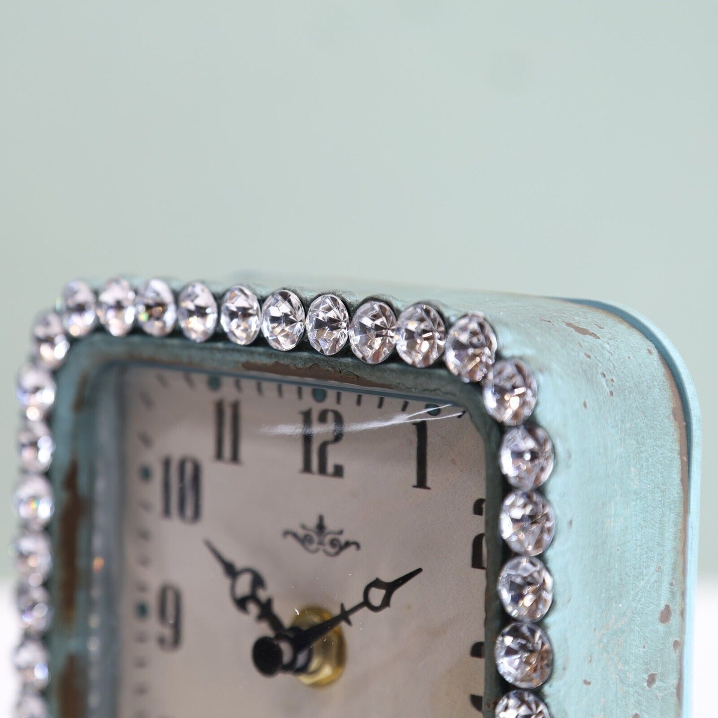 Green Verdigris Table Mantle Clock Feminine Women Gift Home Table Decor Diamante