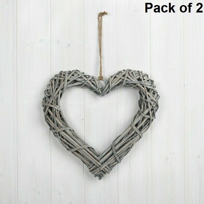 2X Large 30cm Grey Wash Willow Wicker Hanging Heart Shabby Chic Wedding Wreath