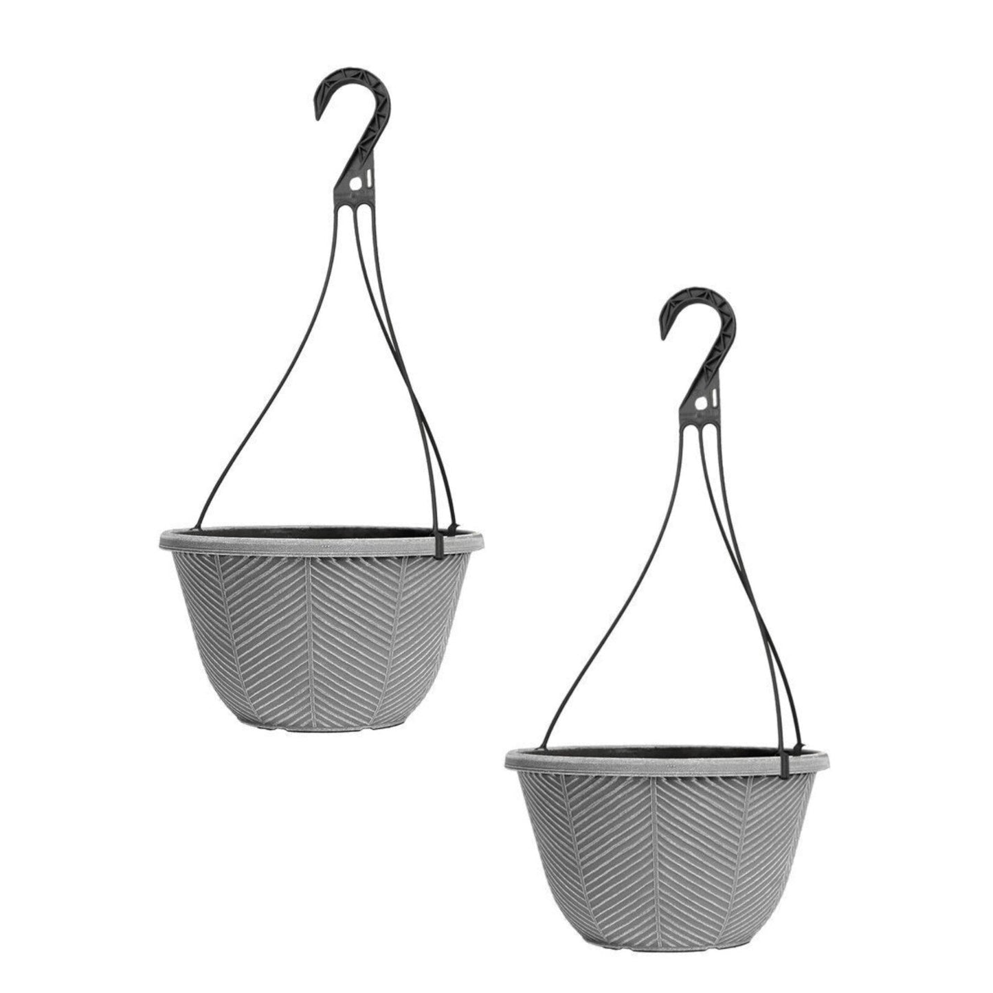 Round Plastic Silver Grey Hanging Basket 30cm Plant Pot 8L Garden Hook Planter