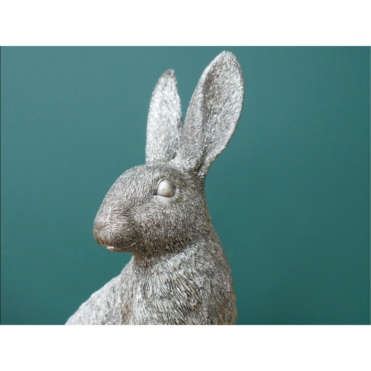 Resin Sitting Hare Figurine Statue Ornament Textured Silver Rabbit Sculpture