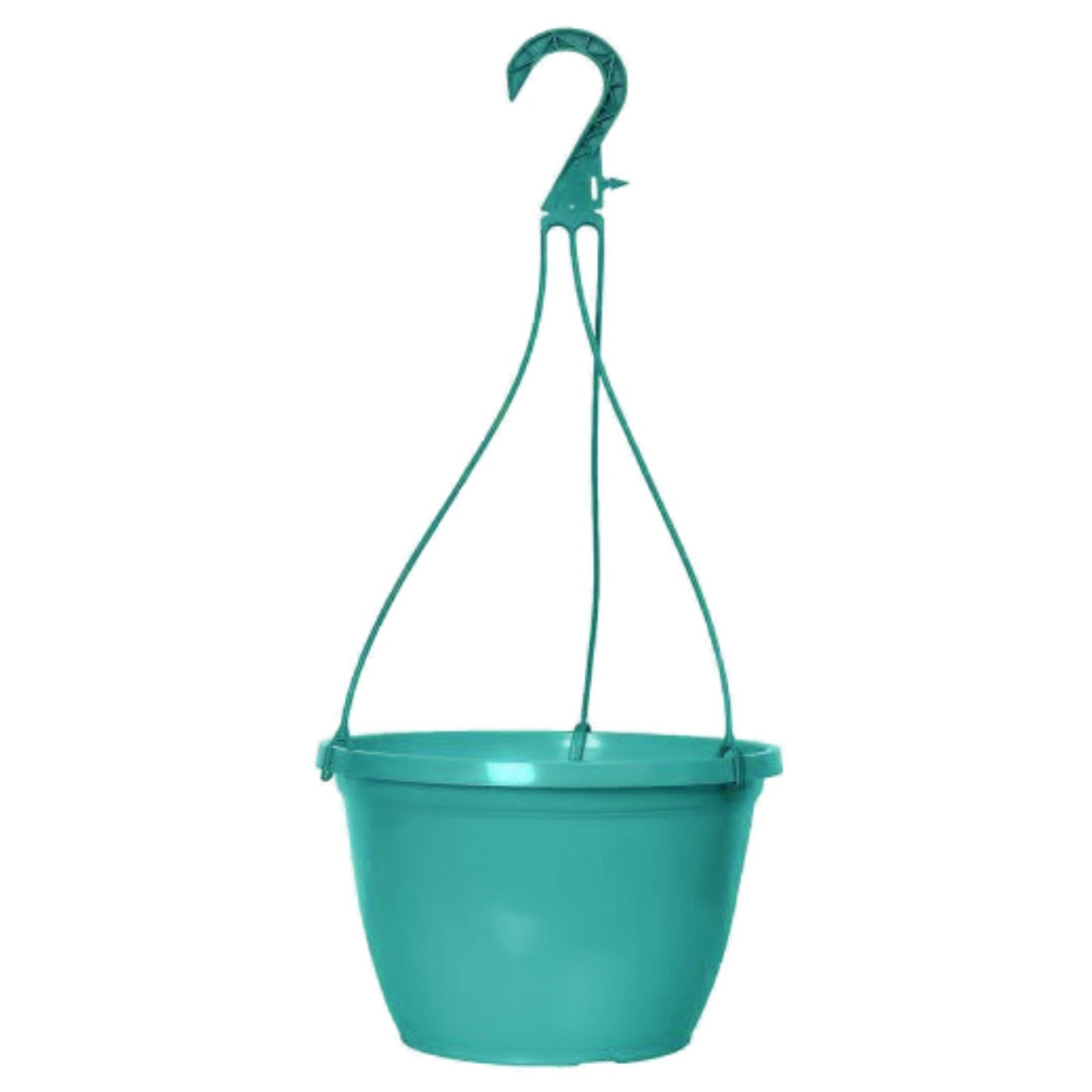 Round Plastic Teal Hanging Basket 26cm Glossy Plant Pot 5L Garden Hook Planter