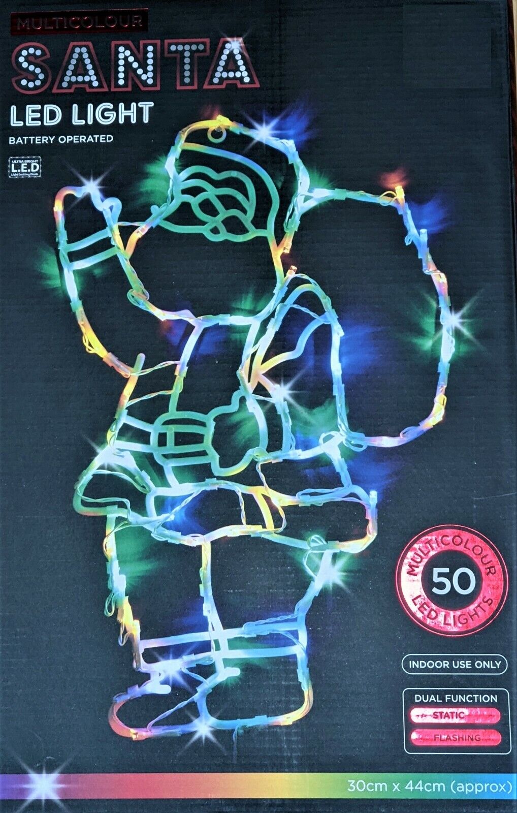 44cm Santa 50 LED Window Hanging Silhouette Battery Lights Xmas Dual Function