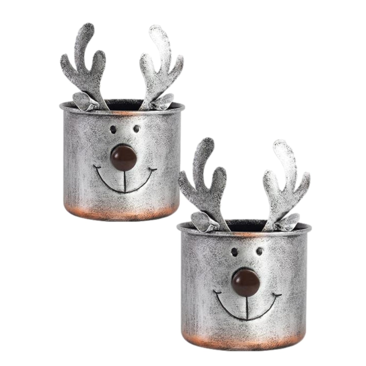 Tin Pail Silver Reindeer Plant Pot 20cm Christmas Festive Gift Deer Planter Xmas