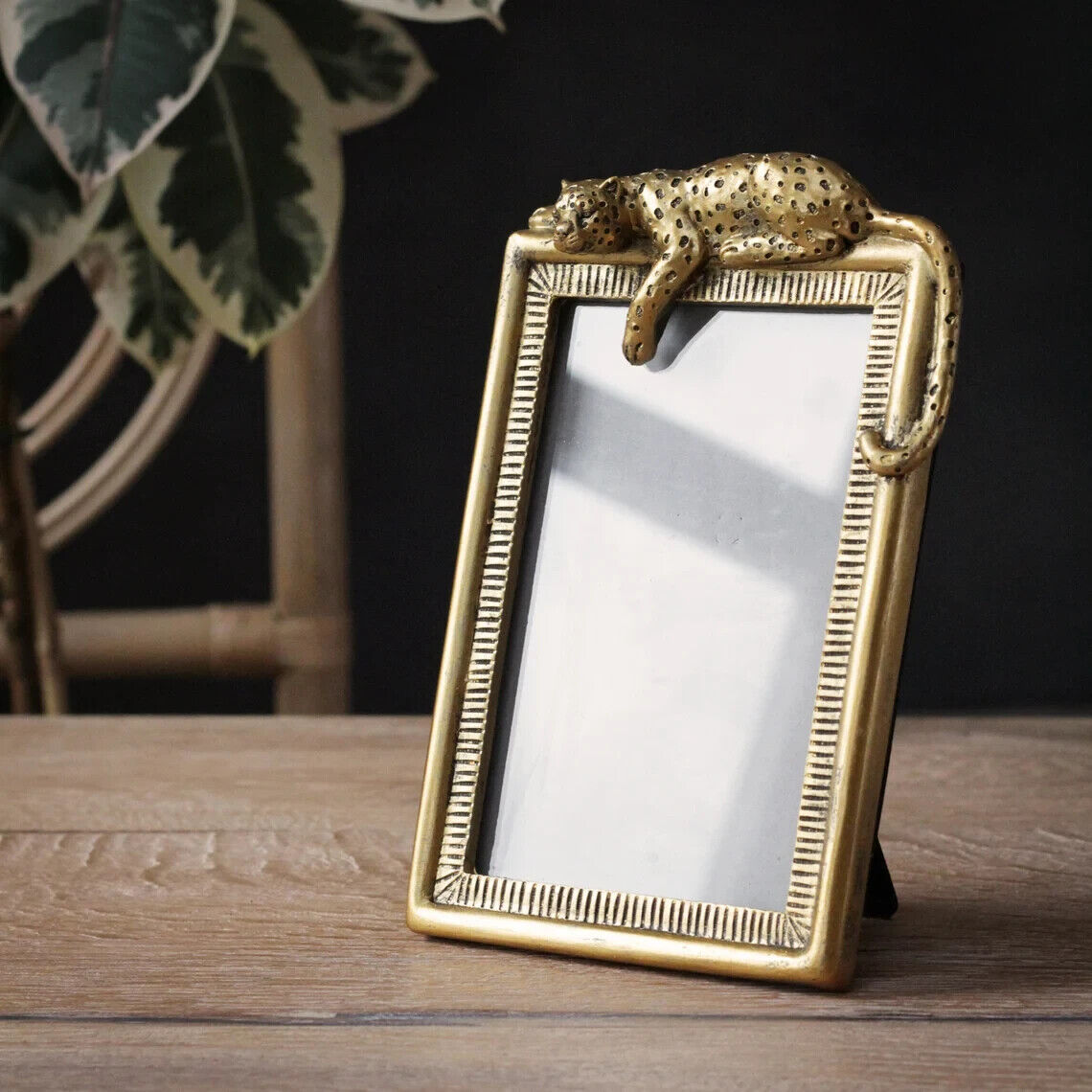 Gold Leopard Cheetah Photo Frame Free Standing Picture Holder 6x4 Vintage Look