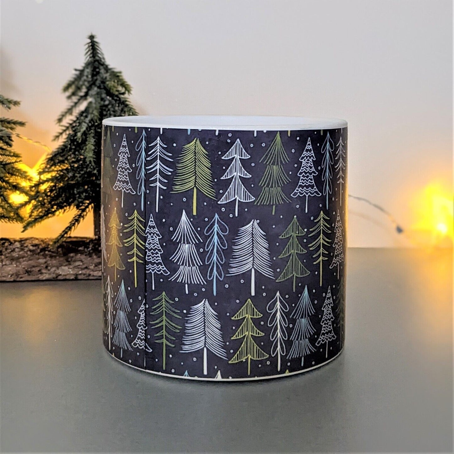 13.5cm Woodland Christmas Tree Ceramic Indoor Plant Pot Holder Cover Planter