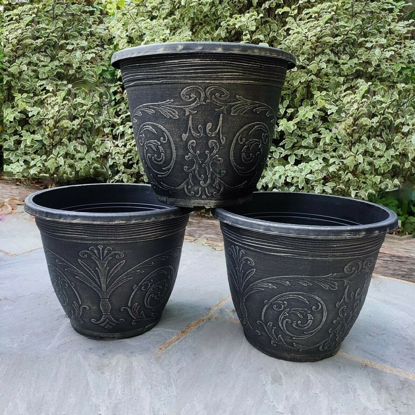 Planter Pot 2Pcs Round Garden Decorative Outdoor Ornate Gothic 30cm Plant Pot