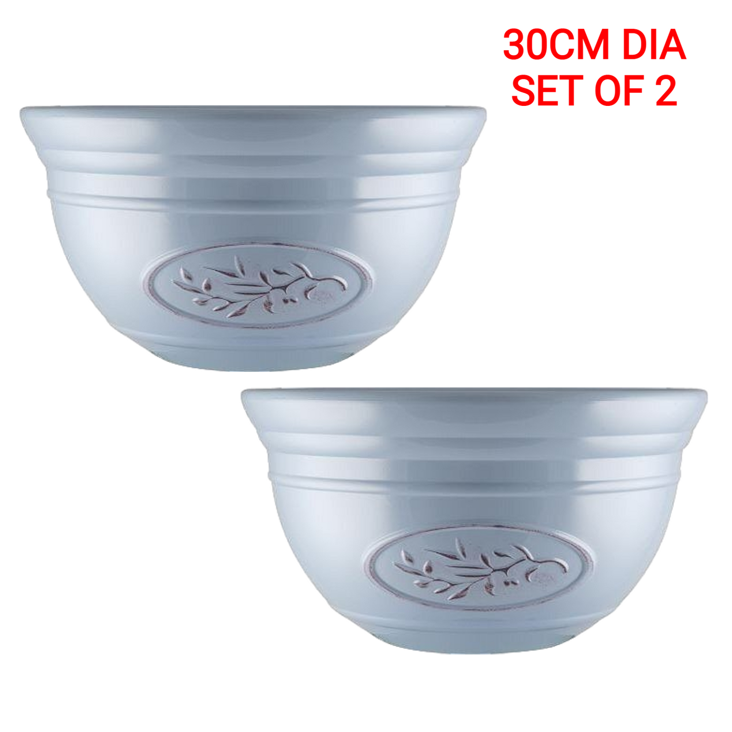 30cm Set of 2 Olive Blue Plant Pot Bowl Heavy Plastic Planter Bowl Trough Pots