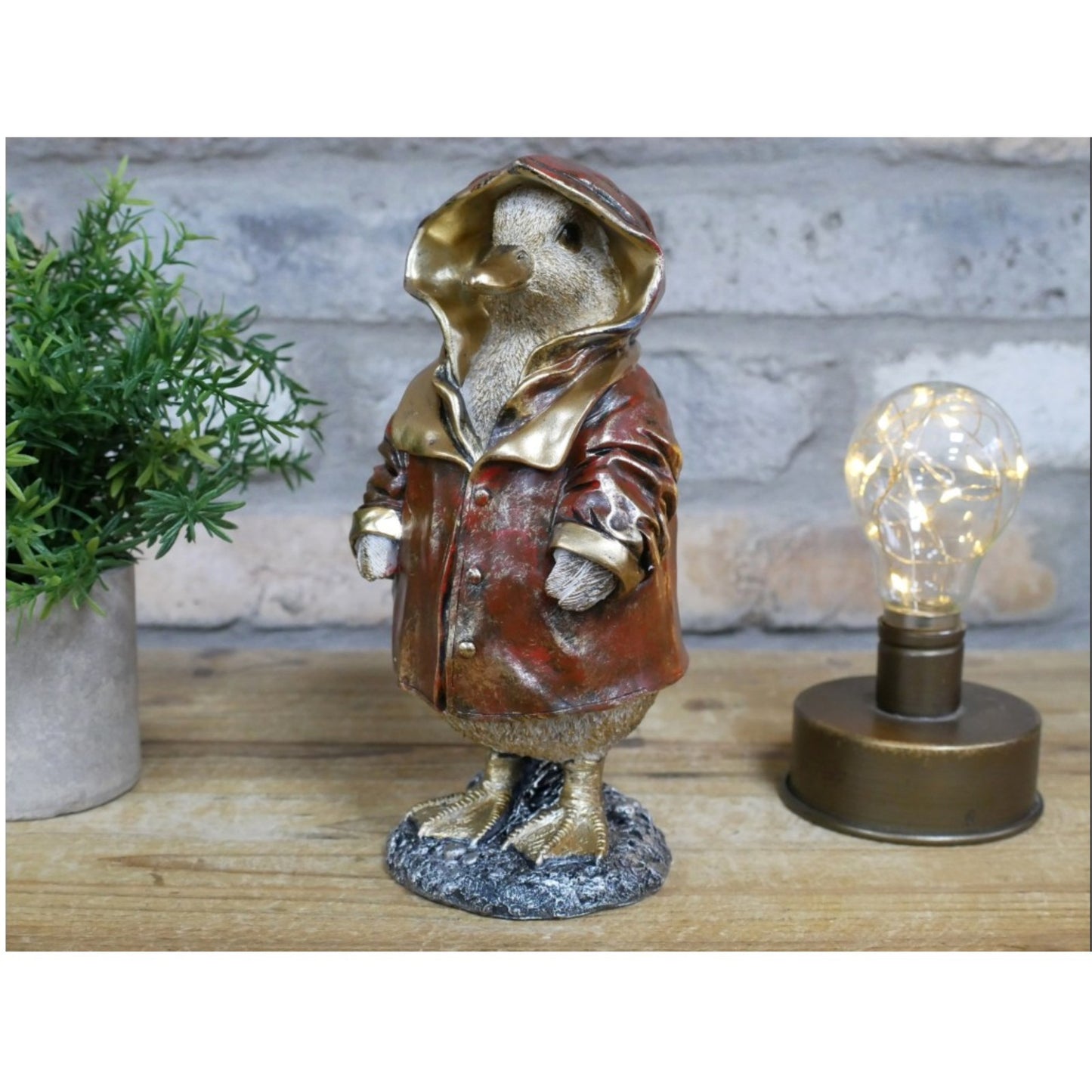 Resin Duck in Raincoat Ornament Quirky Animal Figurine Red Coat Duck Statue Gift