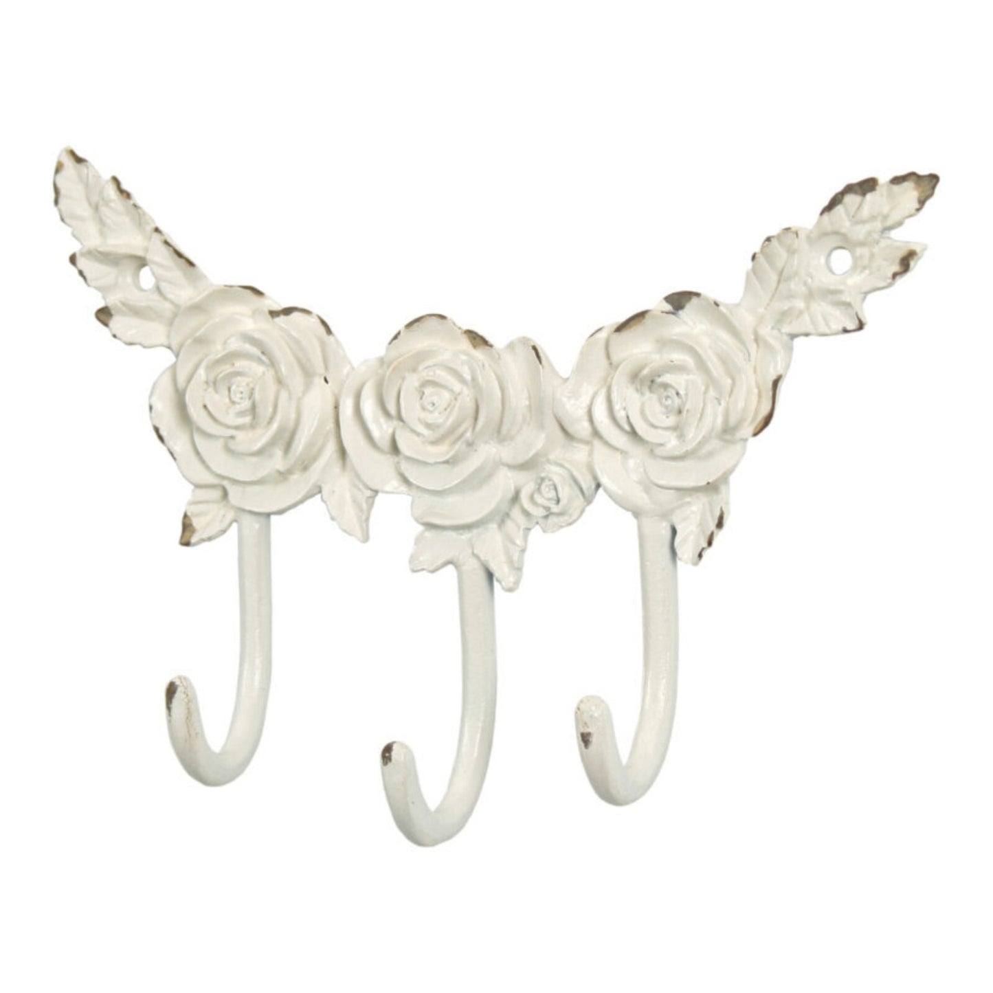 Metal White Rose Triple Hook Wall Mounted Shabby Chic Coat Key Door Hanger Rack