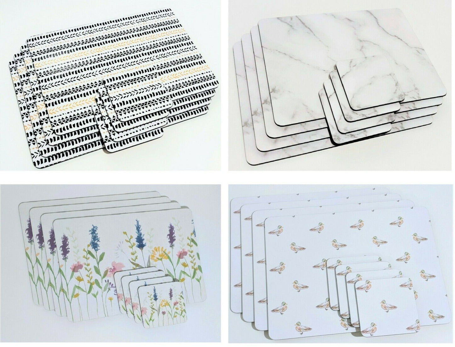 Set of 4 Marble Effect Geometric Table Placemats Coasters Dining Cork Mats